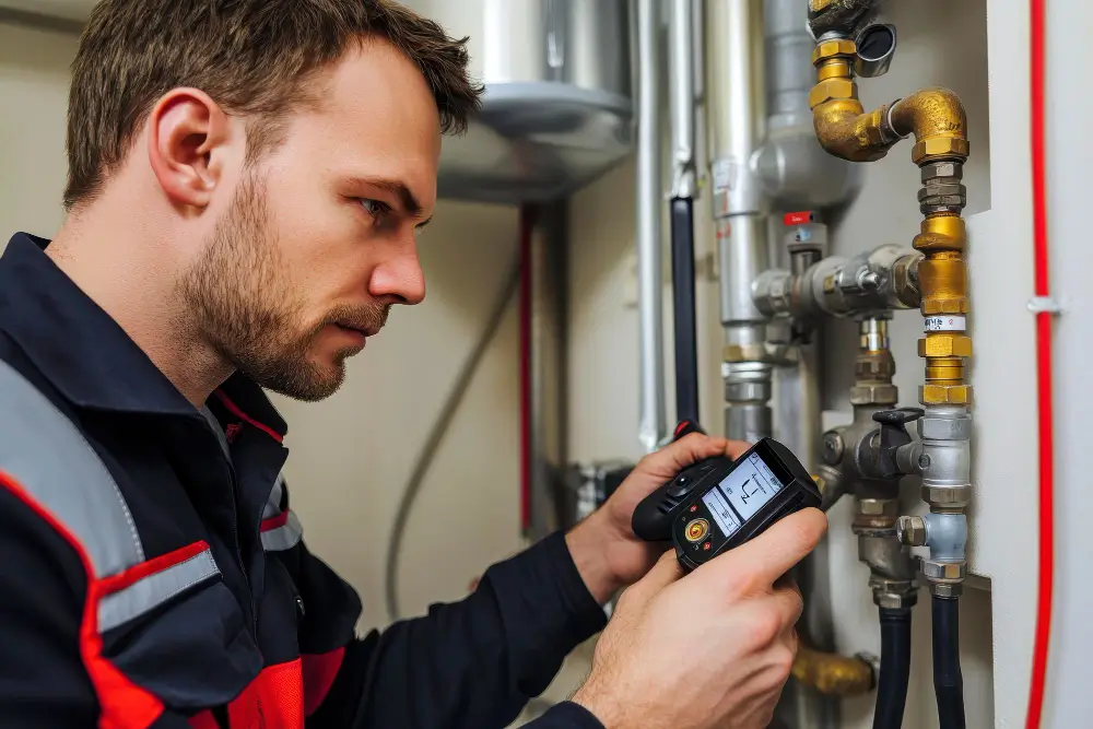 Leak Detection & Repair Plumber using acoustic equipment for leak detection